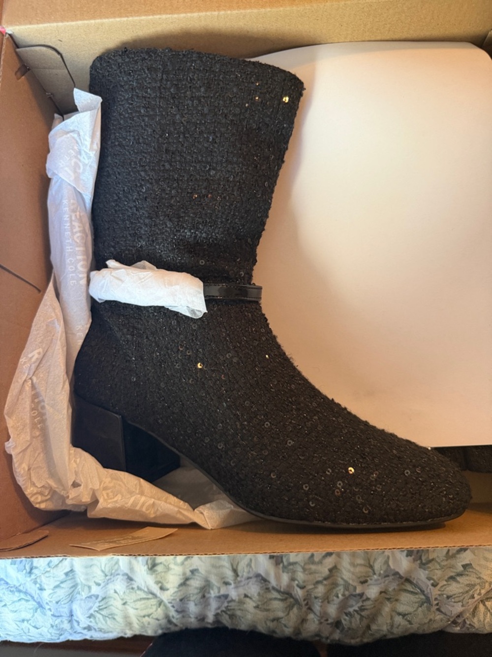 Kenneth Cole Reaction Black Sequined Mid-Calf Booties